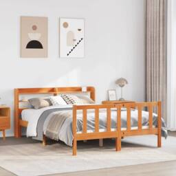 Berkfield Home Beautiful Bed Frame with Headboard without Mattress Wax Brown 135 - Size: Double - thumbnail 2