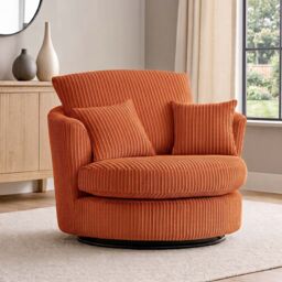Furnishings For Less UK Luxor Jumbo Cord Fabric Single Seater 360 Degree Swivel Chair Sofa Accessory in Orange - thumbnail 6