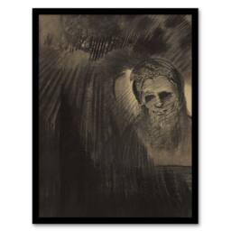 "Artery8 Apparition Eerie Charcoal Painting Redon Vintage Framed Wall Art Print in Grey - Size: W12"" x H16"""