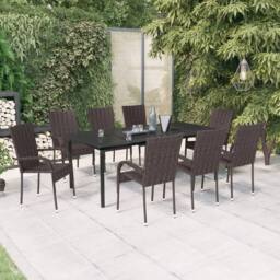 Berkfield Home Decorative 9 Piece Garden Dining Set Brown & Black - thumbnail 2