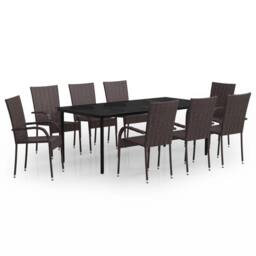 Berkfield Home Decorative 9 Piece Garden Dining Set Brown & Black - thumbnail 3