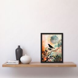 Artery8 Bird in Tree Sunset Artwork Calm Peaceful Nature Framed Art Print - Size: A4 - thumbnail 4