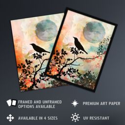 Artery8 Bird in Tree Sunset Artwork Calm Peaceful Nature Framed Art Print - Size: A4 - thumbnail 2