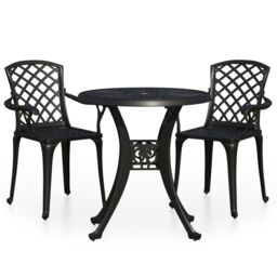 Berkfield Home 3 Piece Bistro Set Cast Aluminium Black - thumbnail 2