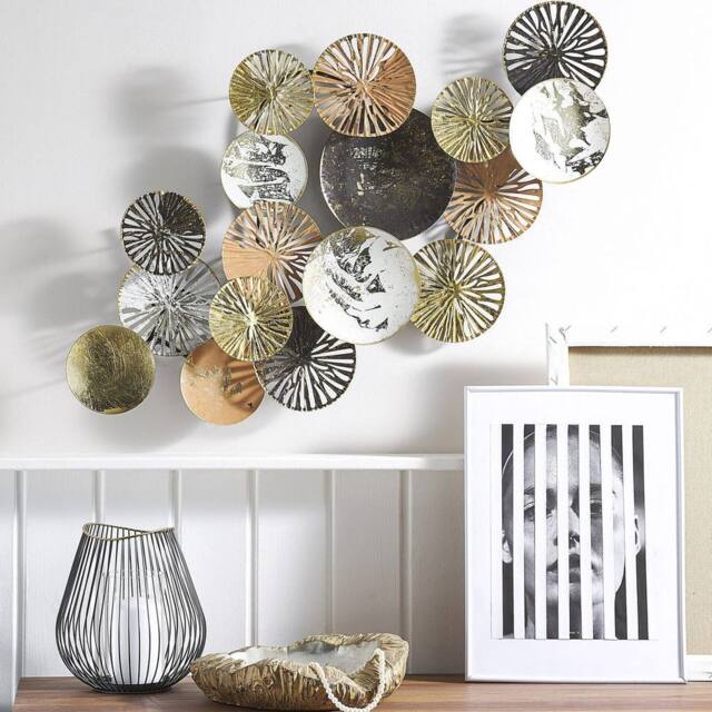 Wyld and Coco Copper and Gold Metal Round Wall Art 50cm - Industrial Modern in Silver - image 1