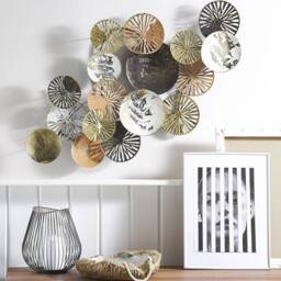 Wyld and Coco Copper and Gold Metal Round Wall Art 50cm - Industrial Modern in Silver