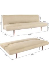 Living and Home 3 Seater Upholstered Sofa Bed with Wood Legs in Khaki - thumbnail 6