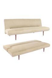 Living and Home 3 Seater Upholstered Sofa Bed with Wood Legs in Khaki - thumbnail 2