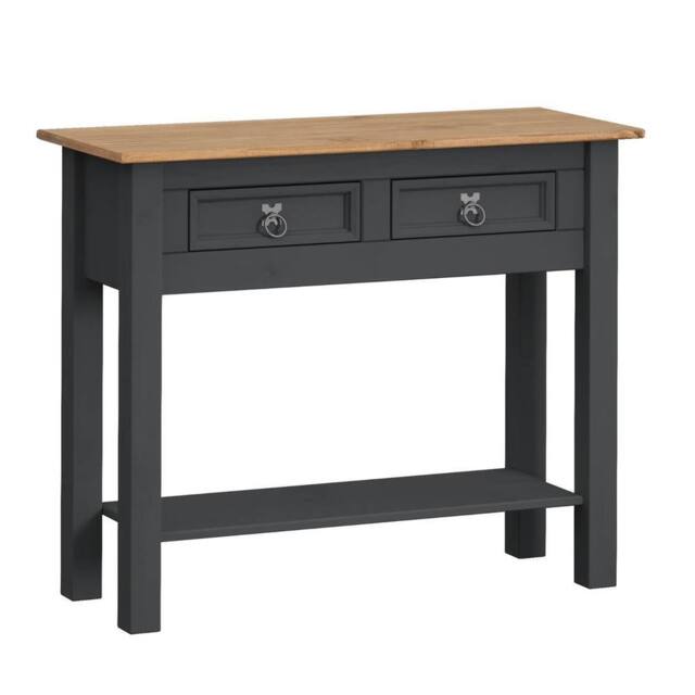 SPETLEK Console Table Charcoal 2 Drawer Solid Wood Pine in Grey - Size: 0.6m2 - image 1