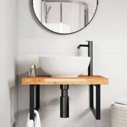Berkfield Home Elegant Basin Shelf Wall Mounted Steel & Solid Wood Acacia in Brown - thumbnail 1