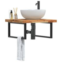 Berkfield Home Elegant Basin Shelf Wall Mounted Steel & Solid Wood Acacia in Brown - thumbnail 2