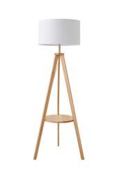 ValueLights Morrigan Natural Wood Tripod Floor Lamp with Fabric Drum Lamp Shade in White - thumbnail 6
