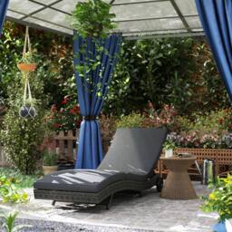 OUTSUNNY Outdoor Rattan Sun Lounger with Reclining Back, Wheels, Dark Grey