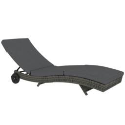 OUTSUNNY Outdoor Rattan Sun Lounger with Reclining Back, Wheels, Dark Grey - thumbnail 2