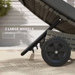 OUTSUNNY Outdoor Rattan Sun Lounger with Reclining Back, Wheels, Dark Grey - thumbnail 4