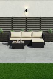 HD Designs 4 Seater Rattan Cushioned Sofa with Table Fabric Garden Furniture Set in Black - thumbnail 7