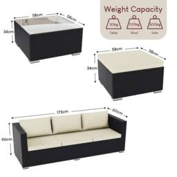 HD Designs 4 Seater Rattan Cushioned Sofa with Table Fabric Garden Furniture Set in Black - thumbnail 5