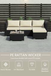 HD Designs 4 Seater Rattan Cushioned Sofa with Table Fabric Garden Furniture Set in Black - thumbnail 3