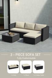 HD Designs 4 Seater Rattan Cushioned Sofa with Table Fabric Garden Furniture Set in Black - thumbnail 2