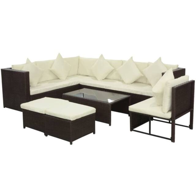 Berkfield Home Soft 8 Piece Garden Lounge Set with Cushions Poly Rattan Brown - image 1