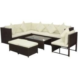 Berkfield Home Soft 8 Piece Garden Lounge Set with Cushions Poly Rattan Brown