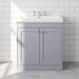 Balterley 800mm Floor Standing 2 Door Unit & Classic Basin 3 Tap Hole Satin Grey - thumbnail 6