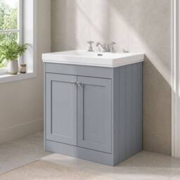 Balterley 800mm Floor Standing 2 Door Unit & Classic Basin 3 Tap Hole Satin Grey - thumbnail 4