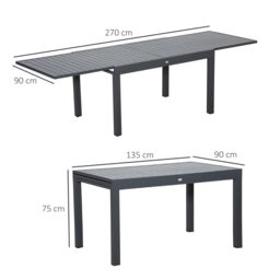 OUTSUNNY Extendable Garden Table 10 Seater for Lawn Balcony & Backyard in Dark Grey - thumbnail 3