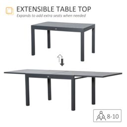 OUTSUNNY Extendable Garden Table 10 Seater for Lawn Balcony & Backyard in Dark Grey - thumbnail 4