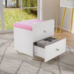 KORVIXA Pink Vanity Stool with Storage Padded Seat - Size: 100 cm - thumbnail 3
