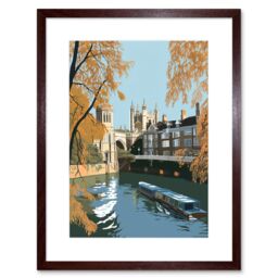"Artery8 Wall Art Print River Cam & University Buildings of Cambridge Artwork Framed 9X7 Inch in Brown - Size: W7"" x H9""" - thumbnail 1