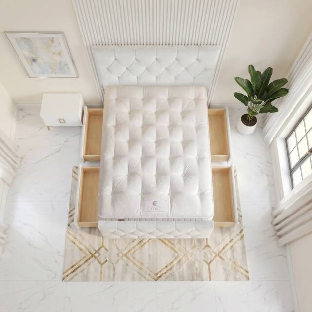 "Somnior Ziggy Velvet Divan Bed Mattress 4 Draw 54"" Headboard 22"" Footboard in White - Size: Double" - image 1