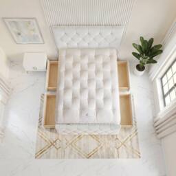"Somnior Ziggy Velvet Divan Bed Mattress 4 Draw 54"" Headboard 22"" Footboard in White - Size: Double"