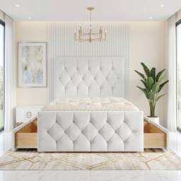 "Somnior Ziggy Velvet Divan Bed Mattress 4 Draw 54"" Headboard 22"" Footboard in White - Size: Double" - thumbnail 4