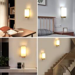 Goeco Modern E27 Wall Lamp Minimalist Design Glass Lampshade for Bedroom in Natural - thumbnail 8