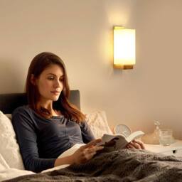 Goeco Modern E27 Wall Lamp Minimalist Design Glass Lampshade for Bedroom in Natural - thumbnail 4