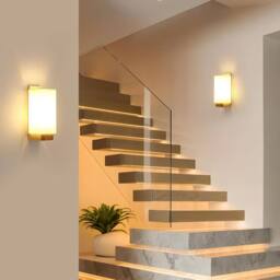 Goeco Modern E27 Wall Lamp Minimalist Design Glass Lampshade for Bedroom in Natural - thumbnail 2