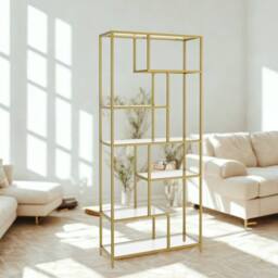 Pirlo Plush 6 Tier Tempered Glass Shelving Unit Gold - thumbnail 3