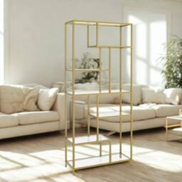 Pirlo Plush 6 Tier Tempered Glass Shelving Unit Gold - thumbnail 5