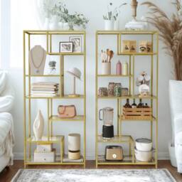 Pirlo Plush 6 Tier Tempered Glass Shelving Unit Gold - thumbnail 4