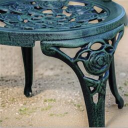 FURNOS Set of 3 Cast Iron Rose Floral Bistro Table & Chair Green - thumbnail 3