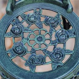 FURNOS Set of 3 Cast Iron Rose Floral Bistro Table & Chair Green - thumbnail 4