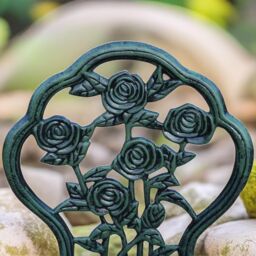 FURNOS Set of 3 Cast Iron Rose Floral Bistro Table & Chair Green - thumbnail 5