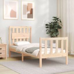 Berkfield Home Bed Frame with Headboard Small Single Solid Wood in Brown - thumbnail 1