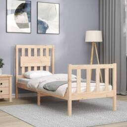 Berkfield Home Bed Frame with Headboard Small Single Solid Wood in Brown - thumbnail 4