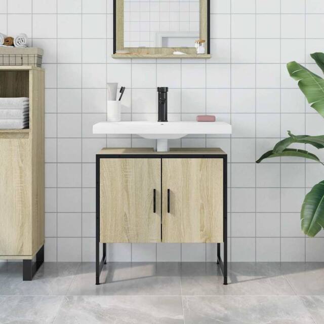 Berkfield Home Sturdy Bathroom Sink Cabinet Sonoma Oak 60x33x60 cm Engineered Wood in Light Tan - Size: 60 x 33 x 60 cm - image 1
