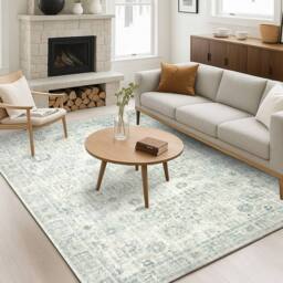 Marlow 160x230cm Non Slip Living Room Floor Rug Washable Carpet in Warm White - Size: 120 cm x 180 cm - thumbnail 2