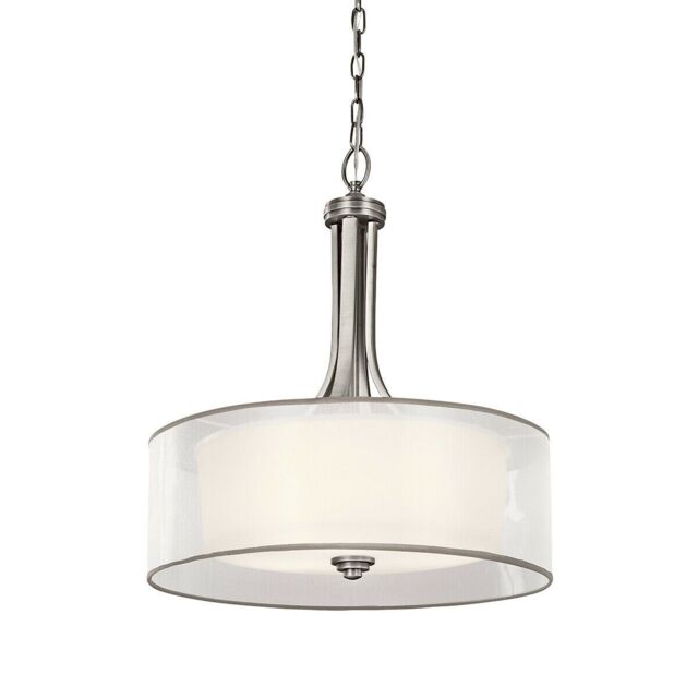 Loops Ceiling Pendant Light Fitting White Organza Shade Antique Pewter LED E27 60W