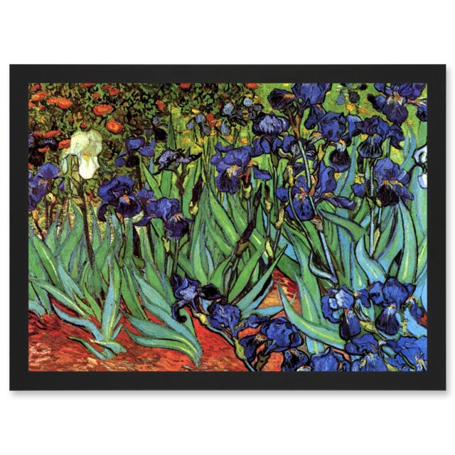 Artery8 Vincent Van Gogh Irises Artwork Framed Wall Art Print A4 in Black - image 1