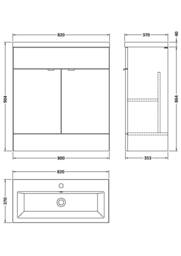 Balterley Alrewas Contemporary 2 Door Vanity Basin Unit, Gloss White, 800mm in White - thumbnail 2